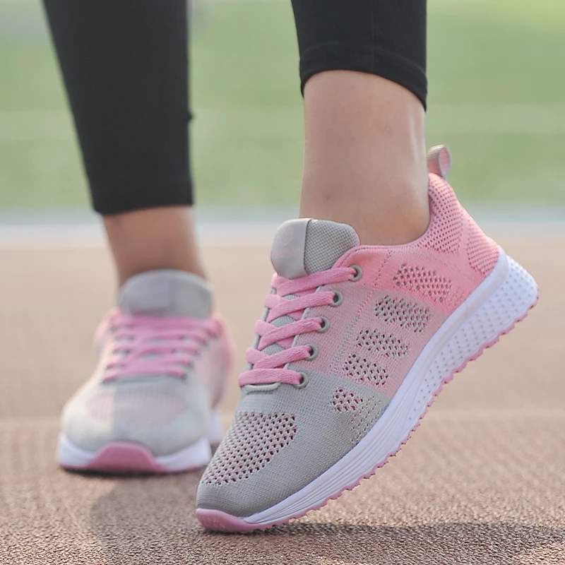 

Ladies Vulcanized Shoes Flat Shoes Women Trainers Fashion Sneakers Mesh Breathable Basket Lace up Shoes Femme Zapatos De Mujer