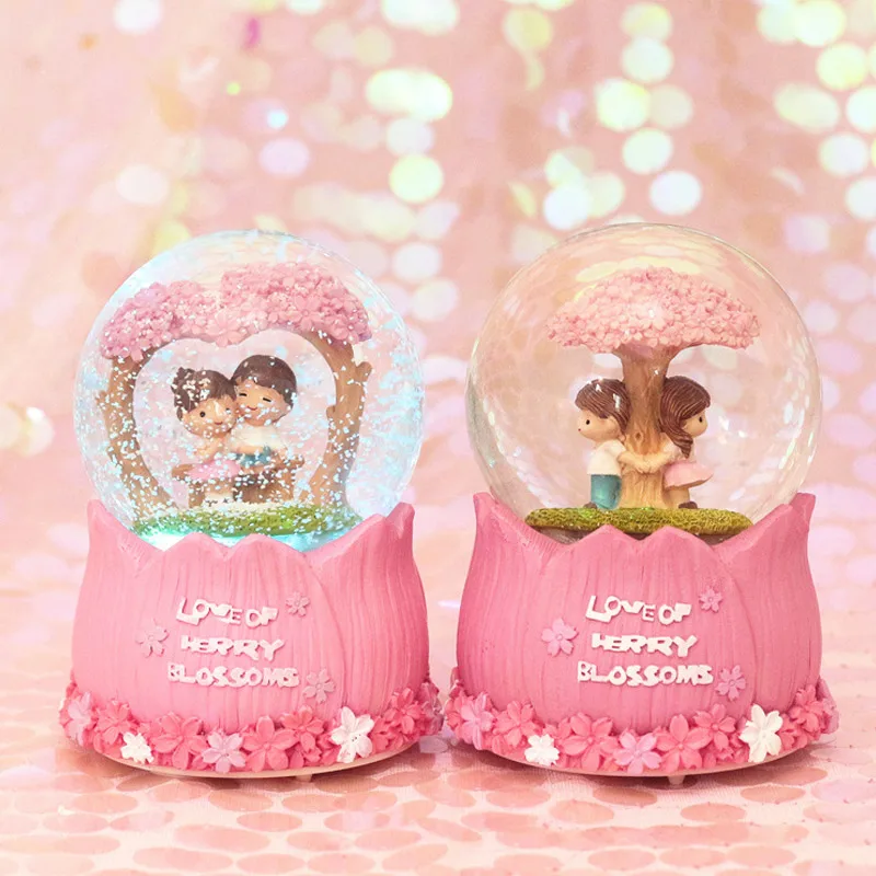 

Sakura Couple Crystal Ball Valentine's Day Gift with Rotating Light Music Box XB 66
