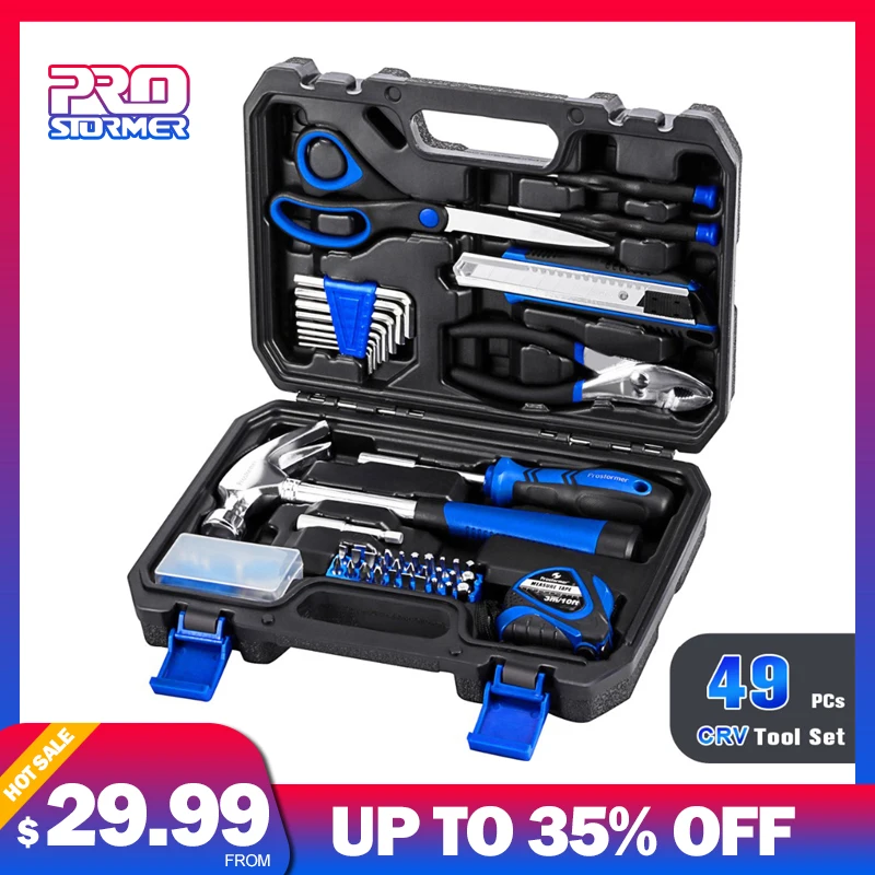 

Prostormer 49pcs Household Tool set hammer Screwdriver Plier Knife Hand Tool BoxMetalworking car Repair