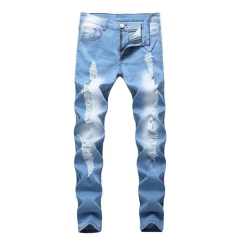 

KLV 2019 Men Slim Biker Zipper Denim Jeans Skinny Frayed Pants Distressed Rip Trousers 6.11
