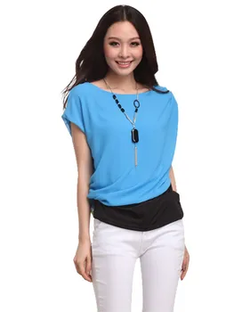 

2016 Fashion New Sweet Elegant Womens Girl Summer Outfit Splicing Chiffon Bottom Top T-shirts
