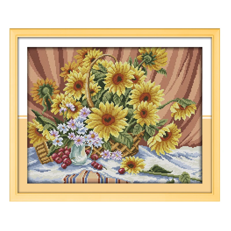 Joy Sundaycrossstitch Sunflower корзина-ваза DMC14CT11CT хлопчатобумажная ткань готовая карандаш