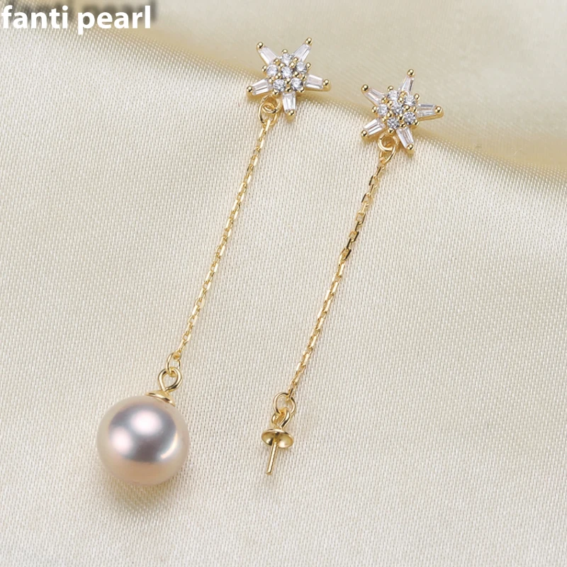 

FANTI Real Natural freshwater pearl earring s925 sterling silver ear stud for women Natural pearl jewelry earring 7-9mm