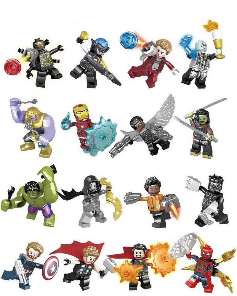 

16Pcs/Lot Super Heroes Infinity War Thanos Hulk Iron Man Thor Outrider Spiderman Figure Blocks Christmas Gift Toys For Children