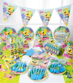

148pcs/lot Spongebob Theme Package Kids Birthday Decoration Set Theme Party Supplies Baby Birthday Party Pack
