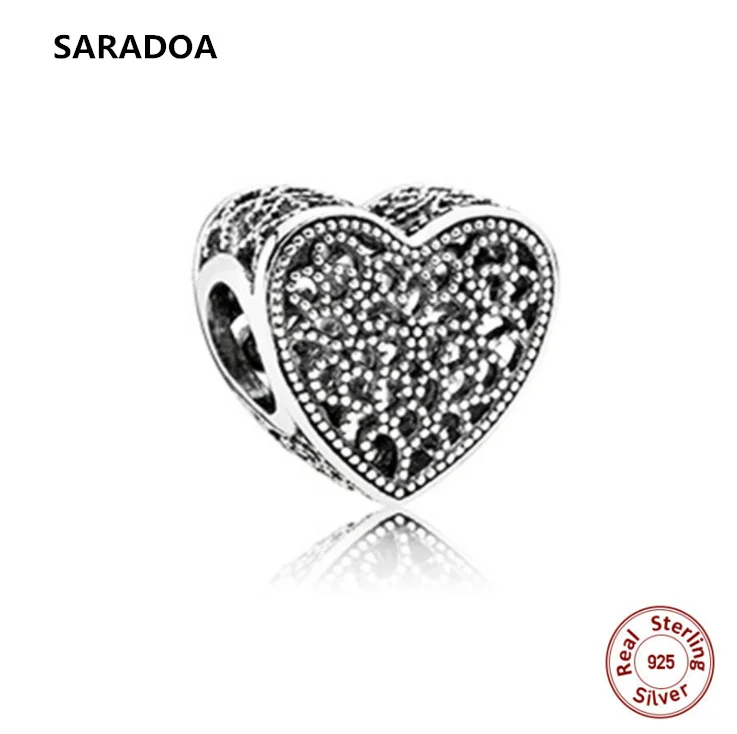 Saradoa подходят оригинальный браслет Пандора в форме сердца полые стерлингового серебра 925 Шарм Бусины браслет DIY ювелирных