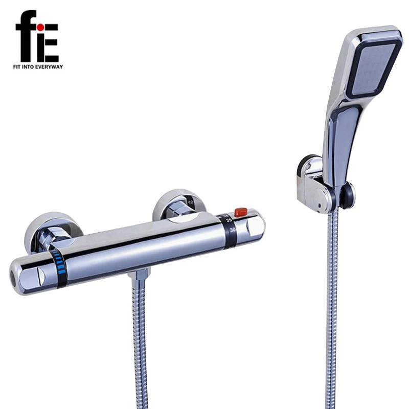 

fiE Shower Faucet Set Bathroom Thermostatic Faucet Chrome Finish Mixer Tap Automatic Temperature Control Water Valve