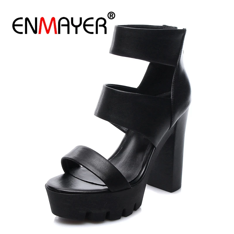 

ENMAYER Casual Zip High Heel Sandals Open Toe Heels Woman Shoes Summer Shoes Calzado Mujer Size 34-39 ZYL2774