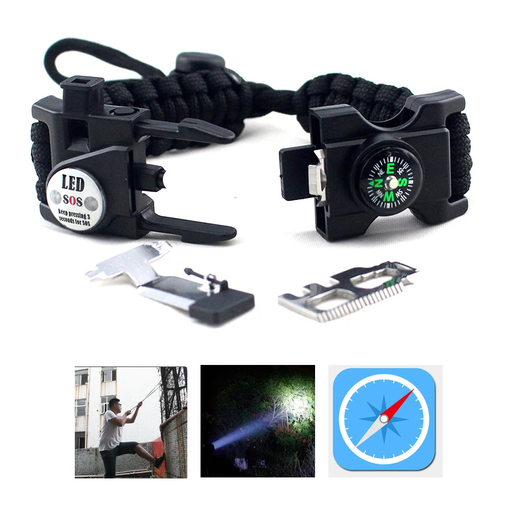 

20-in-1 Multi-functional Bracelet First Aid Portable for Survive Outdoor Sports Home SOS Emergency Rescue LED Whistle Paracord