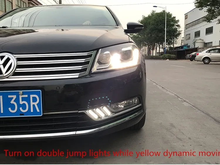 Osmrk led drl Дневной ходовой светильник для Volkswagen Passat b7 с движущимися желтыми поворотниками и синим ночным ходовым светильник