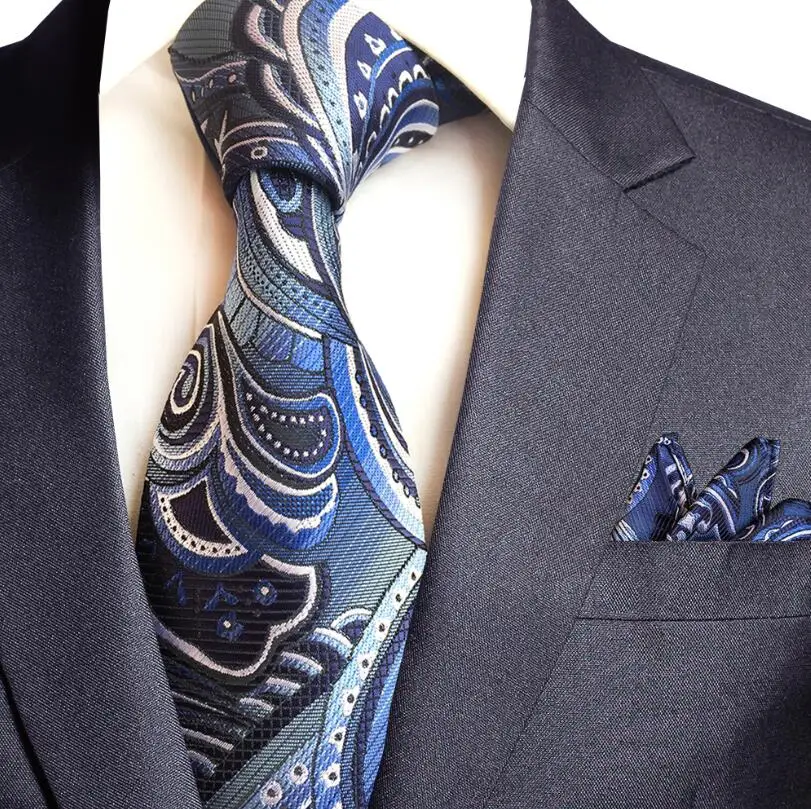 GUSLESON Пейсли жаккардовый тканый Мужской Шелковый галстук платок Набор шеи галстук 8 см Полосатый галстук для мужчин костюм Бизнес Свадьба - Цвет: 06