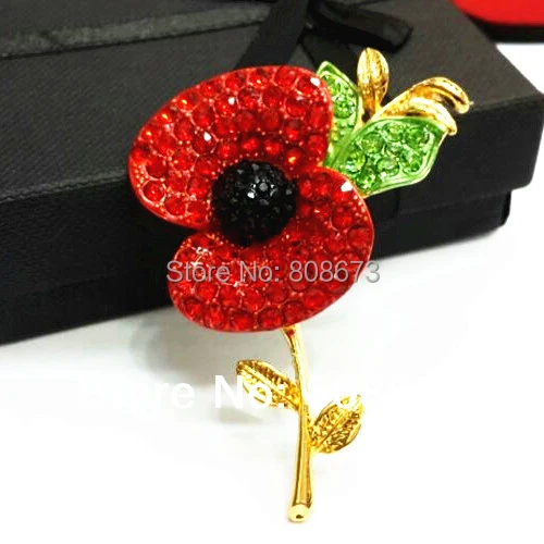 

Free Shipping 6PCS/LOT Cheap Wholesale Lot Very Beautiful Sparkle Red Crystal Rhinestone Poppy Brooch Pins