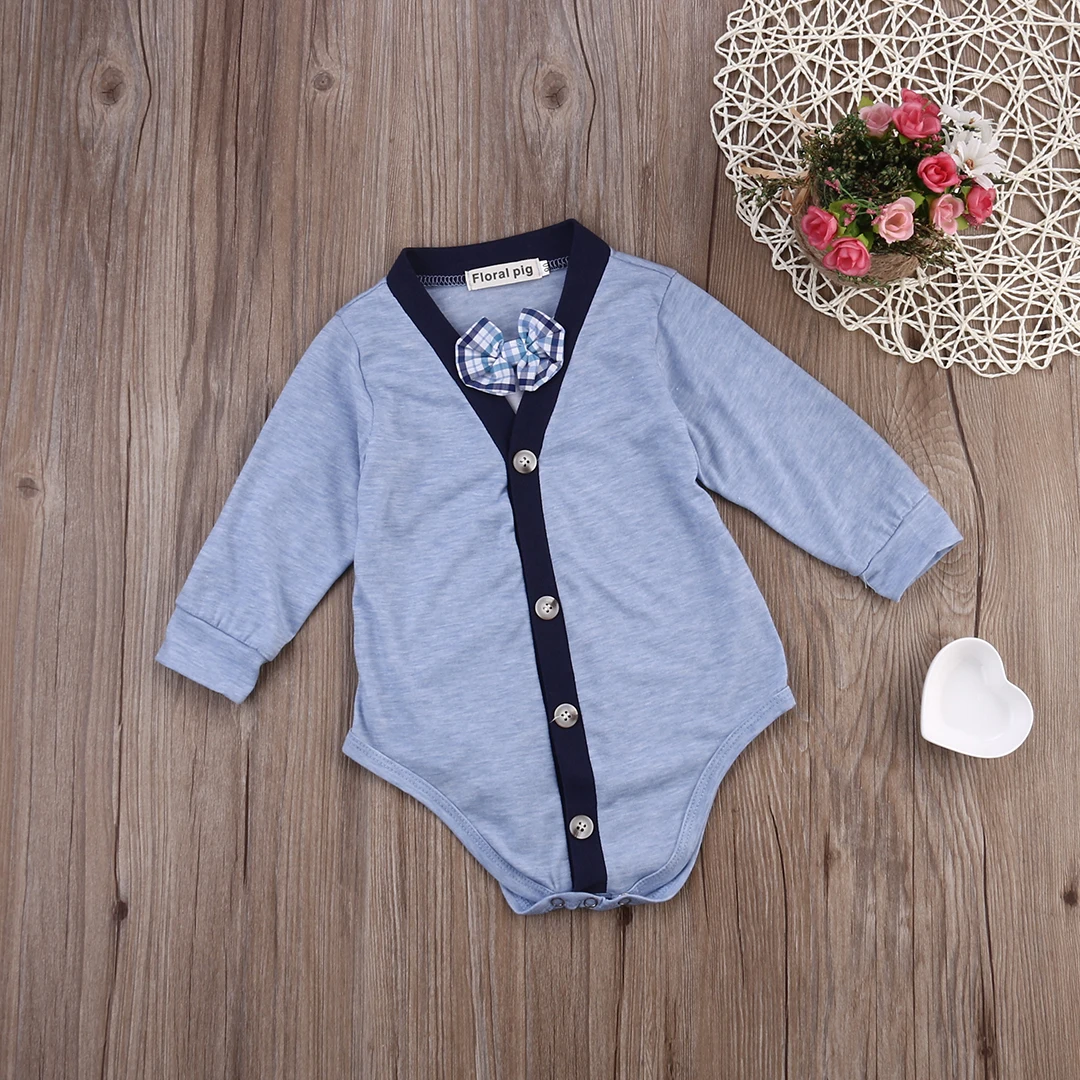 Newborn boys bowtie gentleman Bodysuits Baby Kids Boy Warm Long sleeve