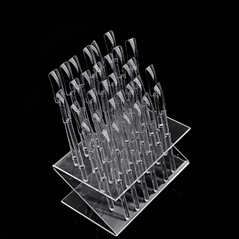 

32 Tips Pop Sticks Clear Acrylic Nail Art Display Stand Nails Polish Practice Training Tool Swatches Showing Shelf MSI-19