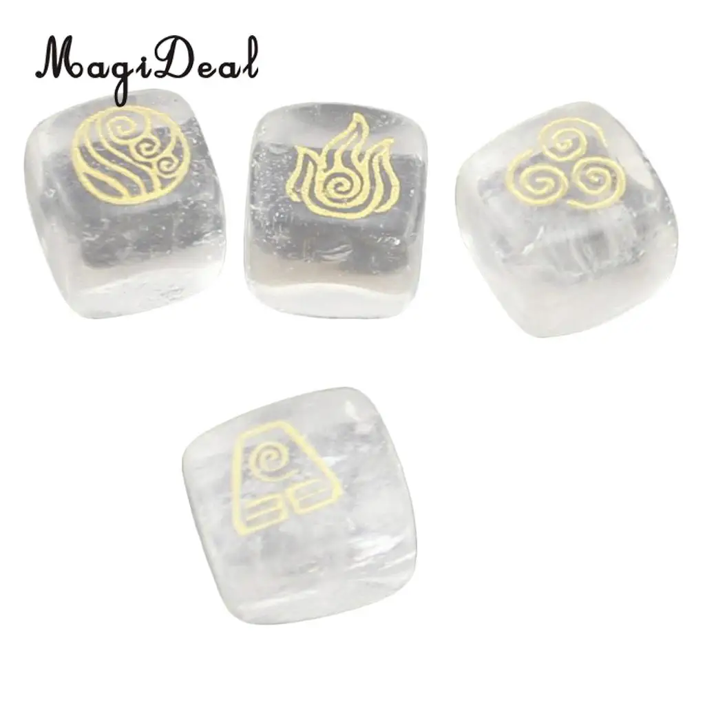 MagiDeal Delicate 4Pcs Natural Powder Crystal Stone Polished Fire Water Wind Soil Engraved Runes for Room House Office Decor