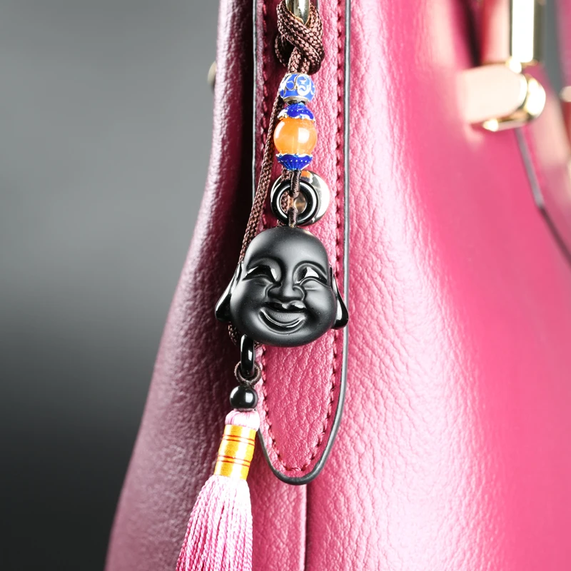 

PUHOLY/ belwide jewelry natural Obsidian Maitreya Buddha head pendant bag pendant jewelry bag