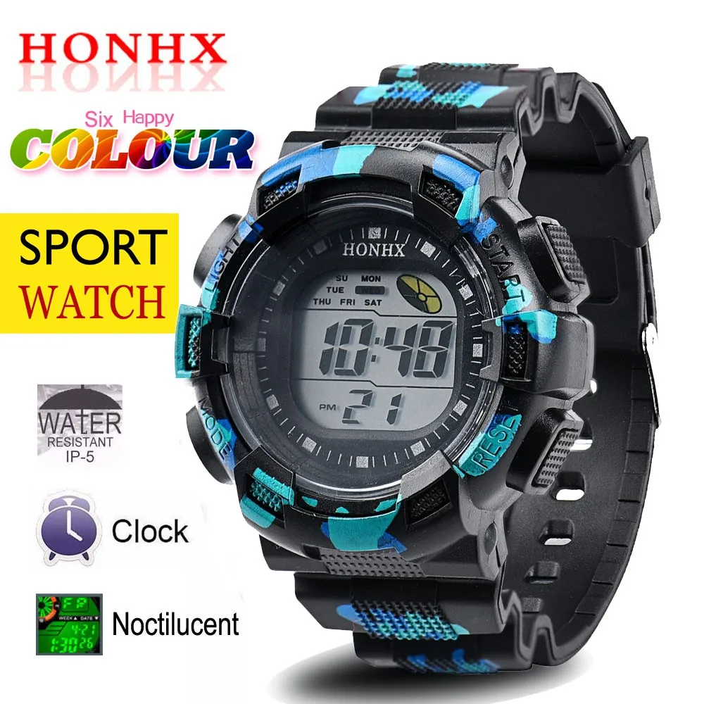 Мужские модные светодиодный часы, цифровые часы с будильником и датой, резиновые мужские часы, армейские спортивные детские часы