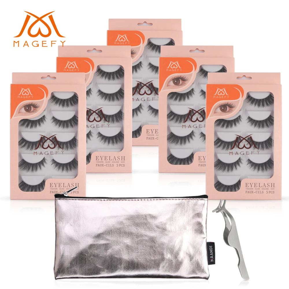 

25Pairs 3D Soft Mink Hair False Eyelashes Handmade Wispy Long Lashes Natural Eye Makeup Tools Faux Eye Lashes with tweezer