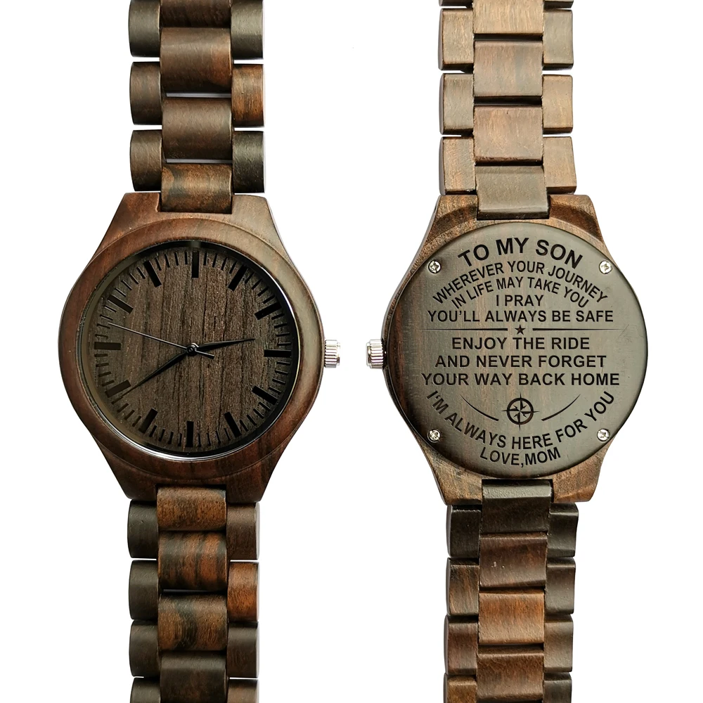 FROM MOM TO SON ENGRAVED WOODEN WATCH ENJOY THE RIDE AND NEVER FORGET YOUR WAY BACK HOME | Наручные часы