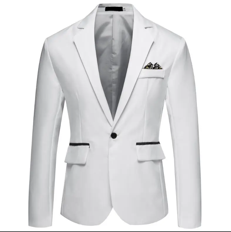 Костюм мужской пиджак мужской красивый молодой студенческий маленький костюм приталенный Блейзер Мужской Модный деловой повседневный костюм Блейзер Пальто - Цвет: White