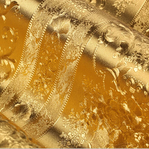 European Luxury Dold 3D Striped Wallpaper Luxury Damascus Background Wallpaper Roll Living Room Bedroom Wallpaper PVC Wall Paper