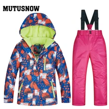 Детский лыжный костюм для мальчиков и девочек; Водонепроницаемая Лыжная куртка; зимние штаны; теплая зимняя верхняя одежда для мальчиков и девочек; комплект одежды с капюшоном