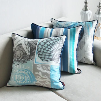 

Soft Velvet Polyester Cushion Cover Mediterranean Blue Seashell Starfish Butterfly Home Decorative Pillow 45x45cm