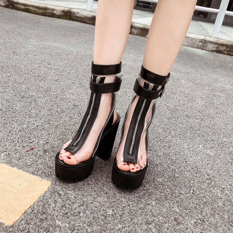 

Woman Sandals 2019 Summer High Heel Boots Ladies Open Toe Transparent Heels Women Gladiator Sandals Punk Rock High Heels