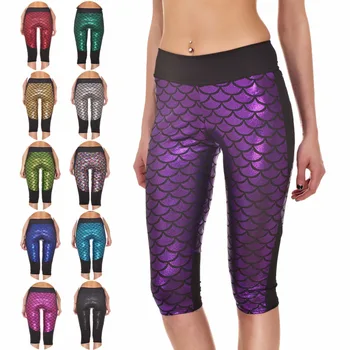 

Hot Sales Fishscale 3D Print Black Green Capris S M L XL 2XL 3XL 4XL Women Cosply Mermaid Capri Pants 11 Colors