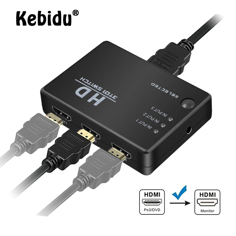 Kebidu Mini 1 на 3 порта HDMI переключатель концентратор сплиттер Hdmi селектор для HDTV
