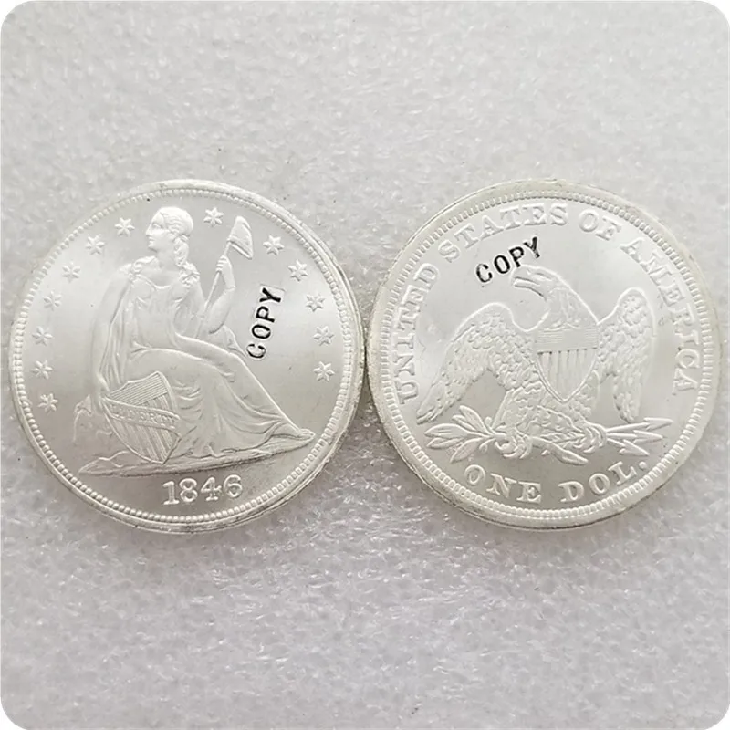 1846-P UNC США 1840-186" сидящий Liberty" 1 монета доллар копии монет медаль-Реплика коллекционные монеты - Цвет: 1846-P