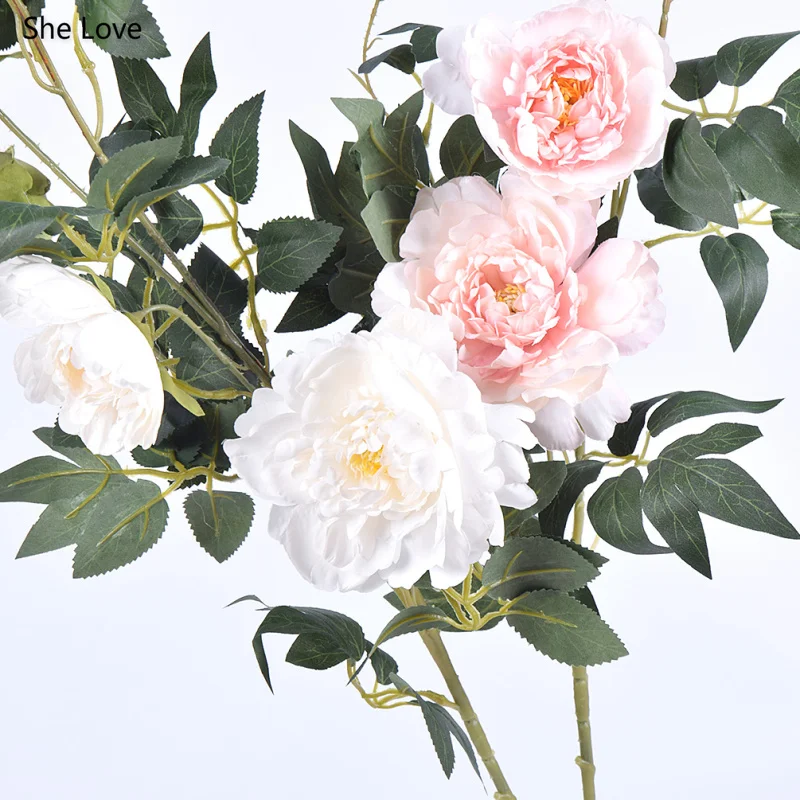 She Love Artificial Peony Flower Branch Blossoms Floral Heads Bulk Home Decor
