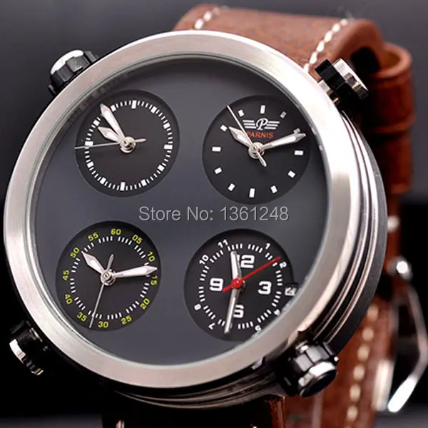 

48mm Parnis Big Face sandwich dial Multiple Time Zone quartz WATCH P58