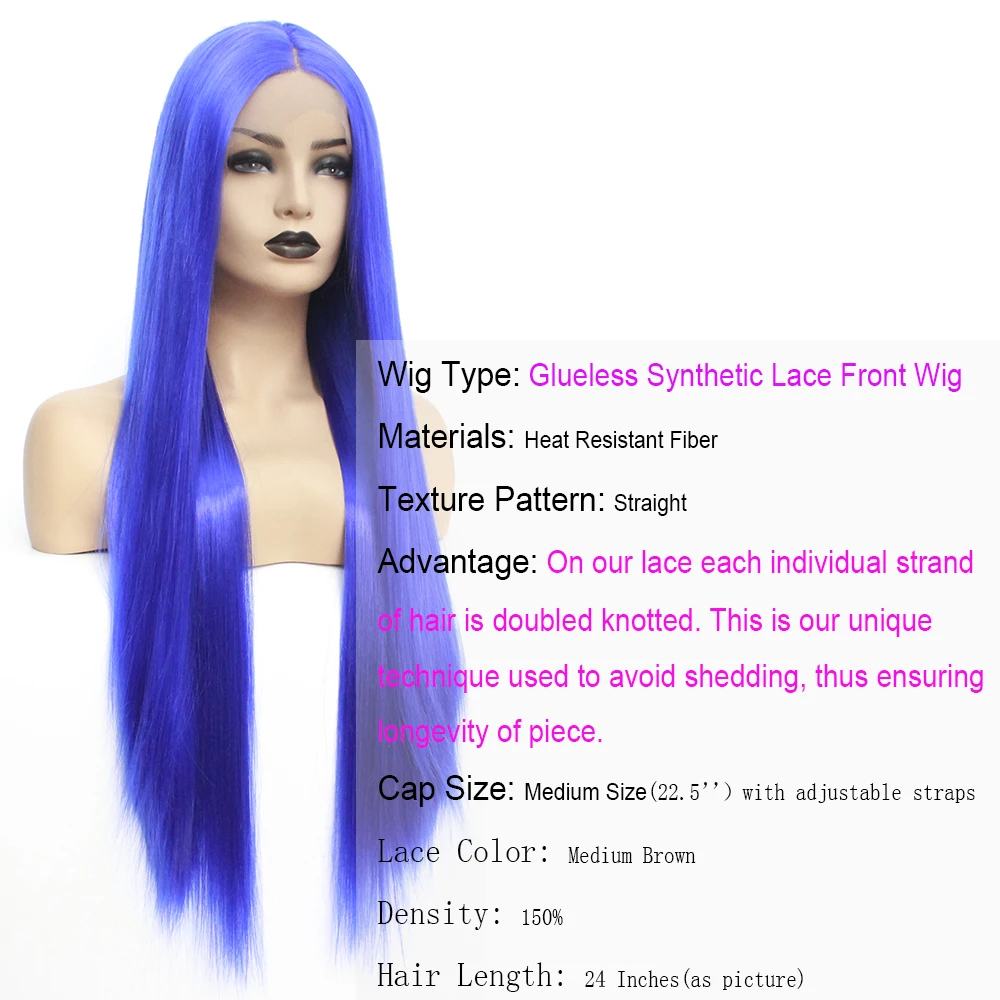V'NICE реалистичный вид Длинные прямые Синий цвет парик Gluelesss термостойкие волокно синтетические волосы на кружеве парик для женщин