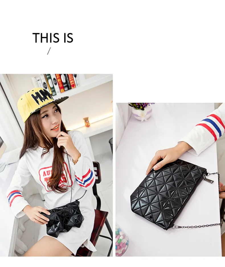ZYJ Girls Laser Geometry Quilted Plaid Chains Shoulder Make Up Bags Cosmetic Deformable Clutch Lattice Mosaic Sequins Mirror Bag (16)