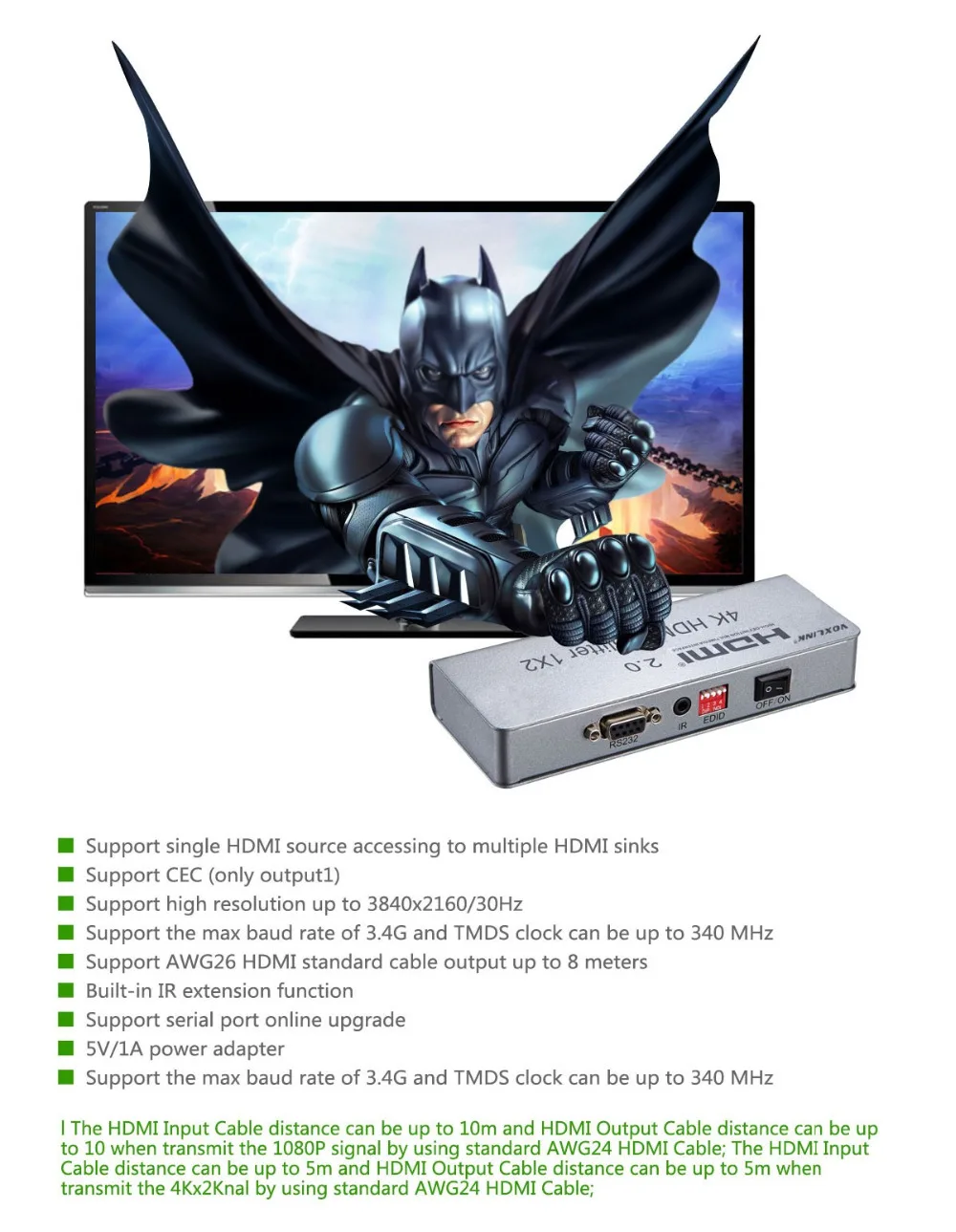 Voxlink Full HD 1x4 HDMI Splitter 4 портовый концентратор повторителя V2.0 3D 1080 P К X 2 Поддержка ИК