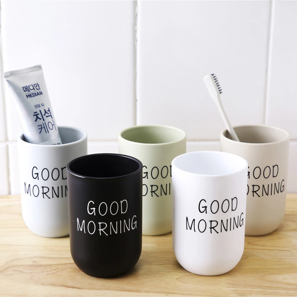

Simple Nordic Travel Portable Washing Cup Bathroom Sets Plastic Toothbrush Holder Good Morning Tooth Brush Storage Organizer Cup