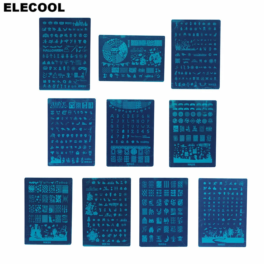Elecool 10 видов конструкций новогодний образ лак для ногтей штамповки ногтей Stamp Шаблоны штамп печати Трафареты пластинки для ногтей ногти инструменты