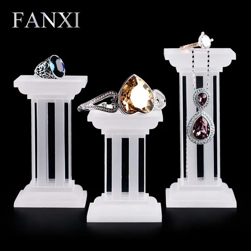 

FANXI White Acrylic Jewellery Display for Shop Counter and Window Exhibitor Matte Acrylic Ring Showcase Set Stand