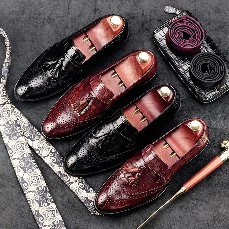 Buy Vintage Wing Tip Tassels Man Carved Brogue Shoes