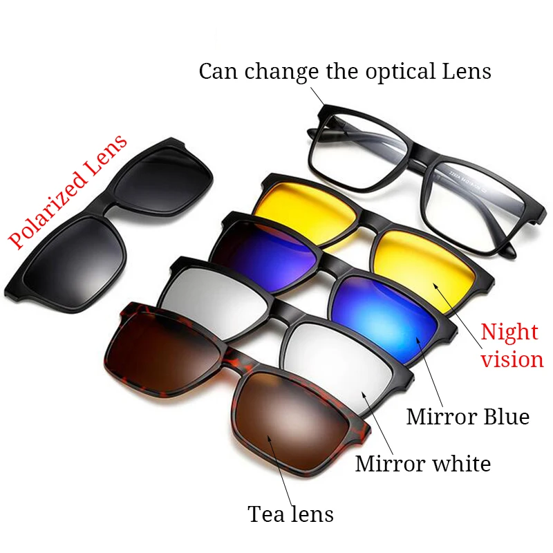 RBUDDY магнитные солнцезащитные очки мужские Поляризованные прикрепляемые солнцезащитные очки для вождения квадратные wo мужские очки прозрачные, оправа очки ночного видения