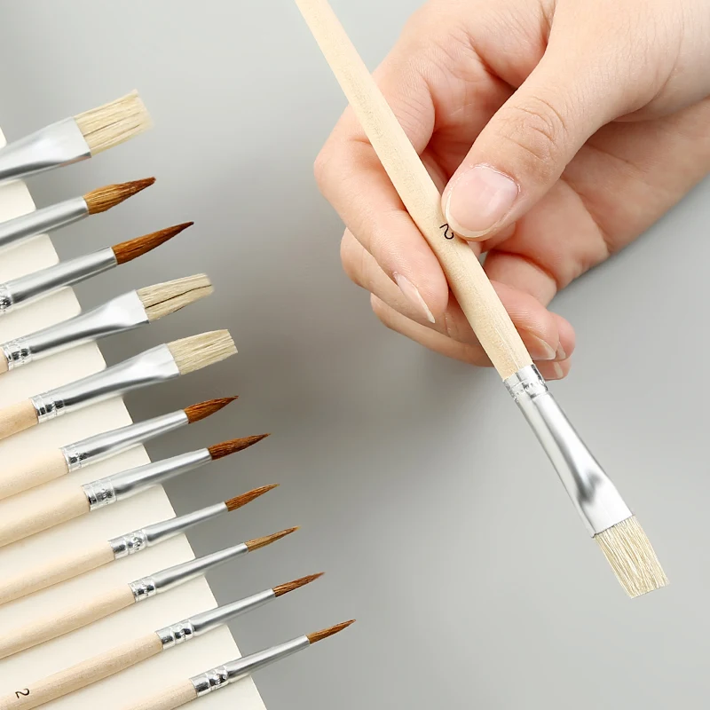 

Gouache acrylic brush set piglet fan-shaped pen oil brush beginner wood pole multi-function brush art supplies