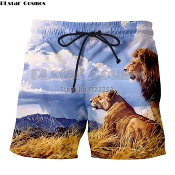 PLstar Cosmos Brand Men Casual Shorts Boardshorts Men 3d Print Lion Beach Short Pants Funny Trousers Sportswear men lion print high low blouse