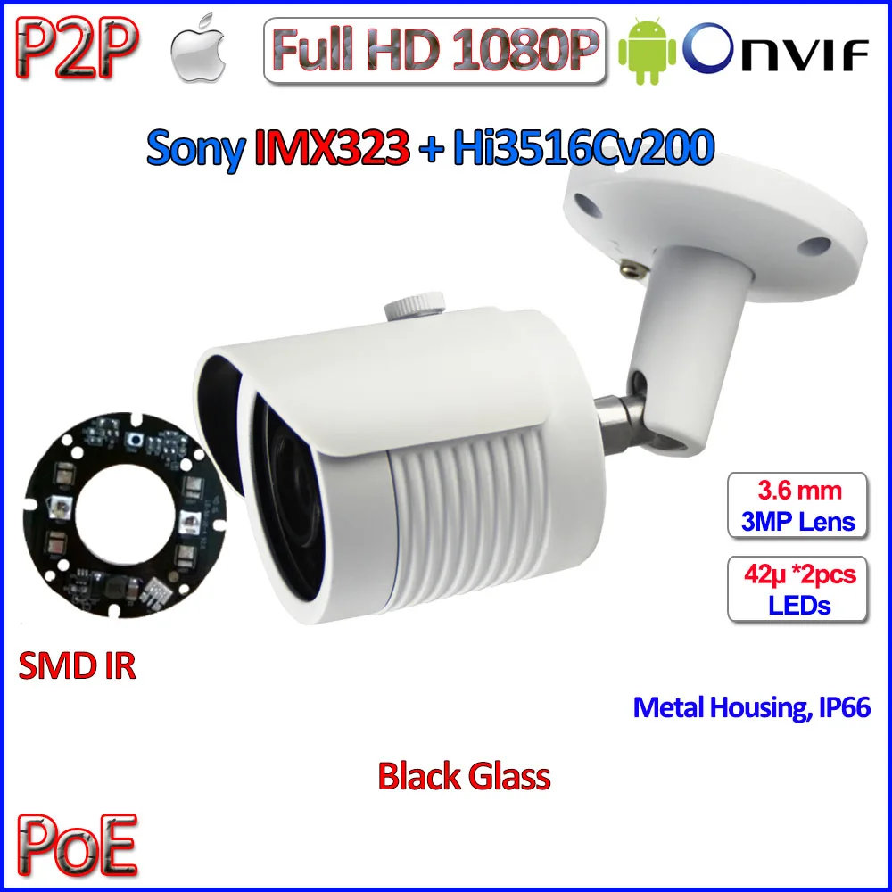 

IMX323 Sensor 1080P security waterproof cctv surveillance Night vision camera ip support iphone/android 3.6mm lens free bracket