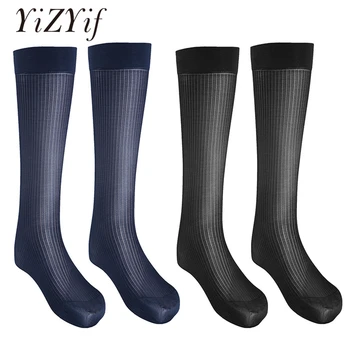 

YiZYiF 2 Pairs Mens Socks sexy thigh highs long Stocking Striped Thin Breathable Sock Over-the-Calf Crew Business Silk Socks Men