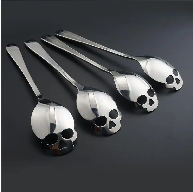 

80 Piece Flatware Stainless Funny Skull Shape Long Handle Coffee Spoon Teaspoon Dessert Spoon Ice Cream Candy spoon