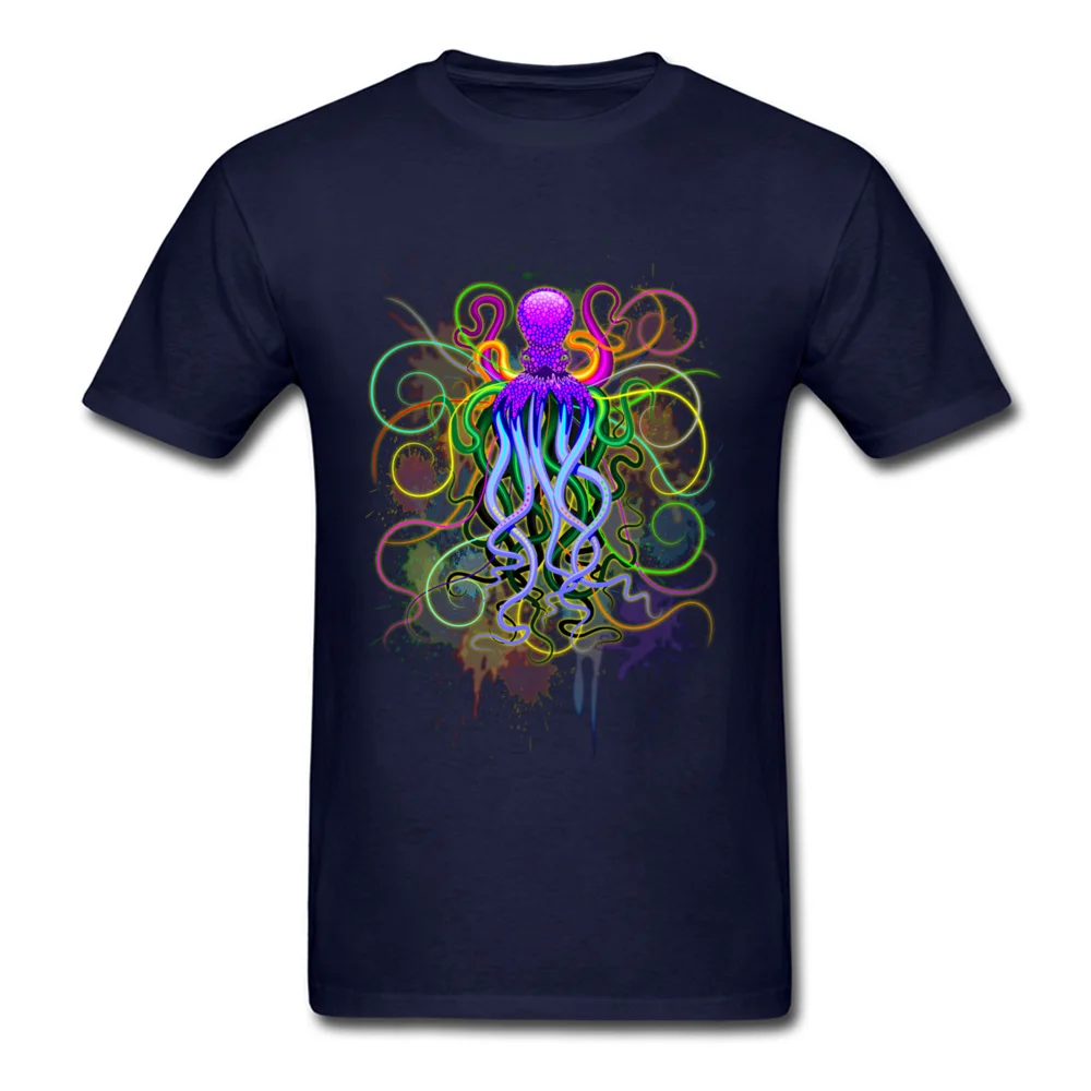 Octopus Psychedelic Luminescence New Design Short Sleeve Funny T Shirt 100% Cotton Crewneck Men's Tops Shirts Tee-Shirts Summer Octopus Psychedelic Luminescence navy