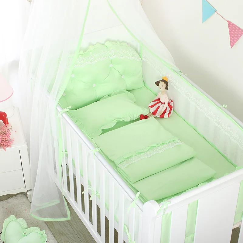 Summer Baby Lace Solid Color Crib Bumper Bed Surround Cool Breathable Mesh Bed Clothes Protector Cushion Summer Bedding Linen (5)