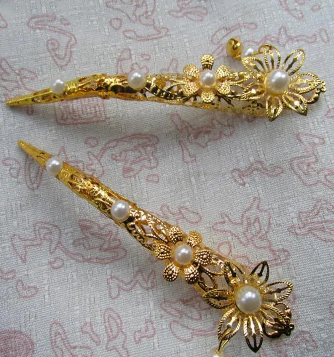 2 шт китайские золотые длинные ногти Декор цветок бусины древние для индийских танцев представление