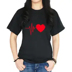 S-XXXL плюс Размеры Повседневное многоцветные короткий рукав футболки Для женщин любовь печати Футболка женская летняя Heart Beat узор футболки